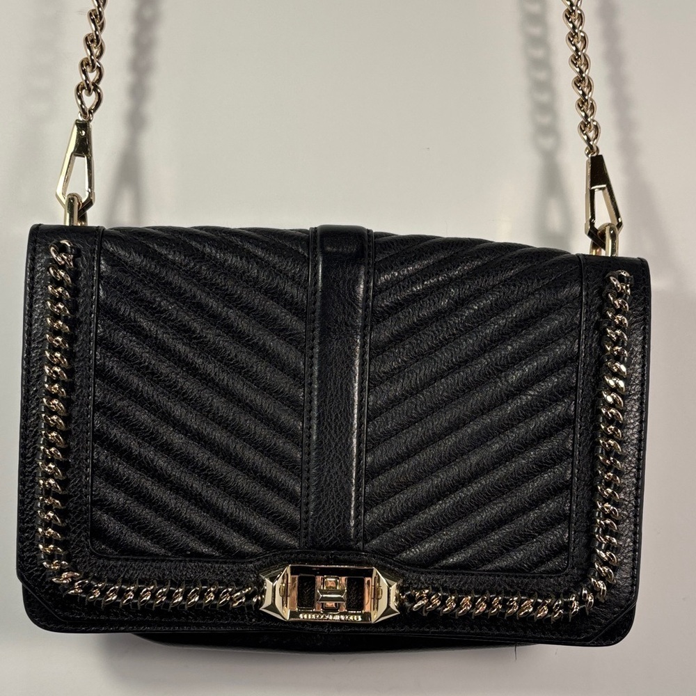 Rebecca Minkoff Love Black Quilted Leather Crossbody Chain Shoulder